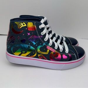 Heelys Veloz. Size 7. High-top sneaker skates. Multicolor rainbow-themed graphic